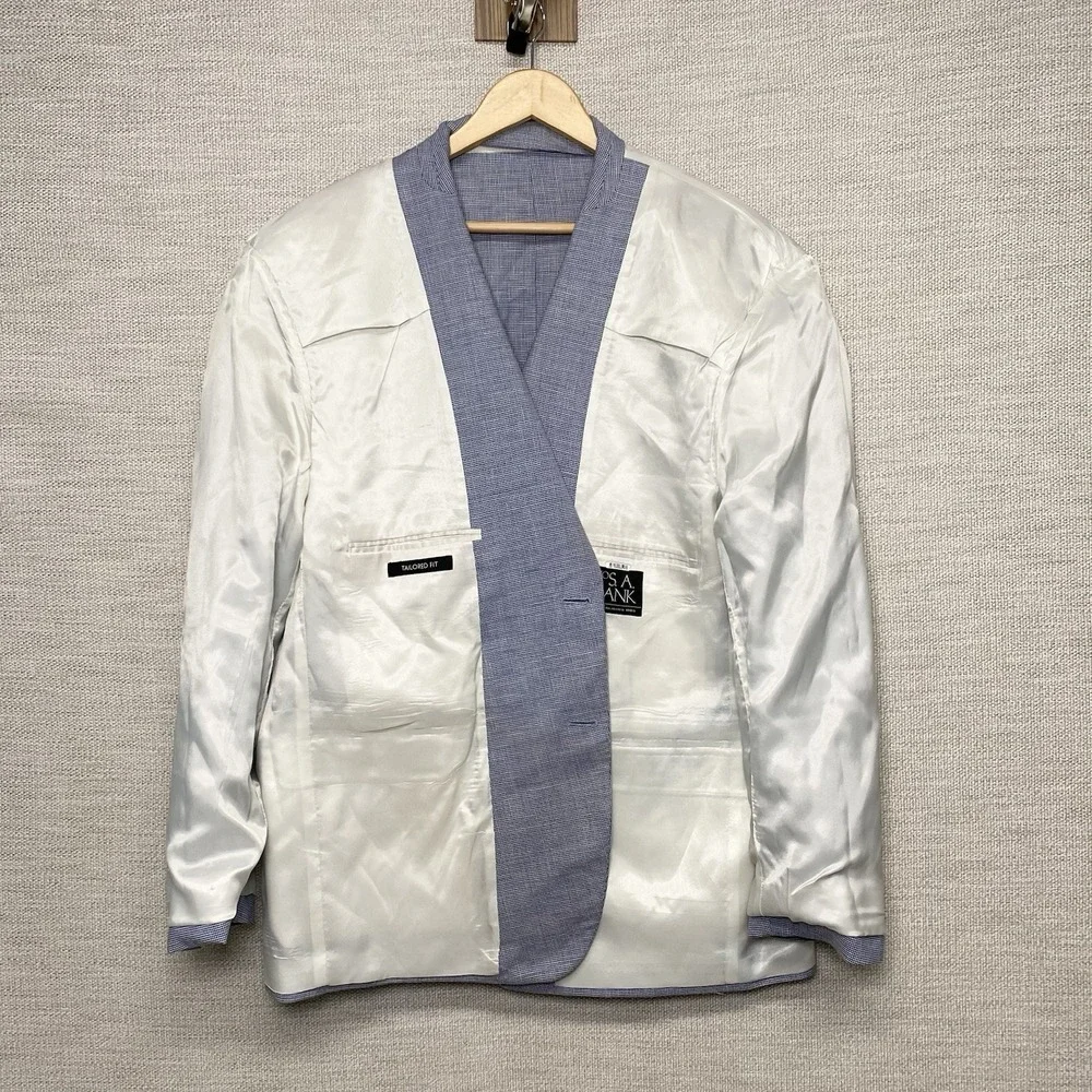Jos A Bank Blazer 50R Executive Tailored Fit Linen Wool 2B2V Blue Puppytooth